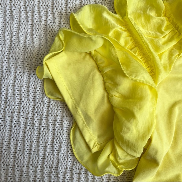 TCEC Solid Puff Sleeve Ruffle Trim Bodysuit | Yellow | Size: M | Women - Picture 5 of 9